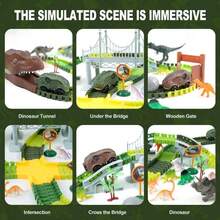 215Pcs Dinosaur Race Track Toy Set, Flexible Train Tracks With Electric Cars & Glow-In-The-Dark, Dinosaur Park STEM Educational Pretend Play Toy, Birthday Gift For Boys Kids Ages 3-8 - Multicolor - View 4