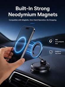 MagSafe Compatible Car Phone Mount, Vacuum Suction Cup Magnetic Phone Holder, 720° Adjustable Foldable Stand For Dashboard, Windshield & Console,Daily Commutes & Road Trips - A - View 3