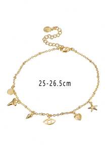 Charm-In 1件精緻眼睛、愛心、海星吊飾腳鍊，鍍金銅腳鍊，女性時尚配件，適合海邊度假，送女友的禮物 - 金黃色 - 查看 5
