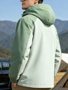 Men's Mint Green & White Contrast Hooded Casual Jacket Sports - Mint Green - View 2