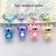 1pc New Flocked Stitch Keychain, Soft Rubber Cartoon Character Key Chain Pendant, Creative PVC Car Key Ring Accessory, Flocked Doll Keychain Backpack Hanging Ornament, Flocked Stitch Keychain Creative Cartoon Schoolbag Pendant Key Chain, Valentine's Day Gift - Stitch - View 8