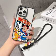 This Disney Mickey Mouse Pattern Lanyard Phone Case Features A Strong Magnetic Closure And Full Coverage Of Acrylic And TPU Material. It's Shockproof, Lightweight, And Suitable For IPhone17/16/11/13/15/15 Plus/15 Pro/15 Pro Max/12/14 Pro Max/11 Pro Max/12 Pro/12 Pro Max/13. It's A Popular Birthday Gift, Business Gift, Durable, Stain-Resistant, And Fingerprint-Resistant New Phone Case For Men And Women. It Also Includes A Mickey Mouse Phone Case And Mickey Mouse Doll Bracelet. Compatible With SamsungGalaxy S20, S21, S22, S23, And S24 Series. It's The Perfect Gift For Friends And Family. This Stylish Phone Case Is Fun, Lightweight, And Durable. IPhone17 Pro Max Phone Case, Minnie Phone Case. - màu đen - Xem 2