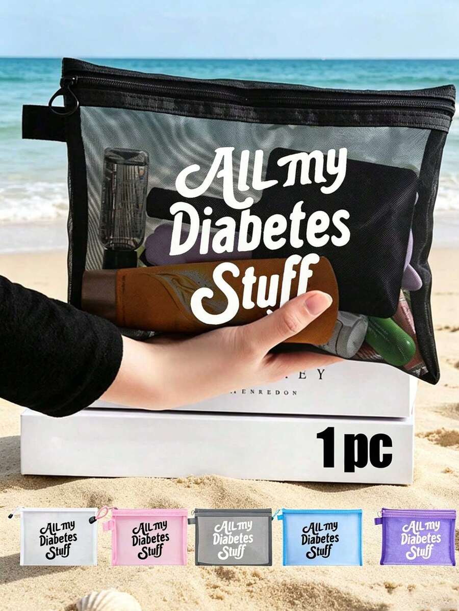 1個黑色與粉色網格尼龍印花女用便攜式化妝包,多功能飛機圖案化妝收納袋,旅行盥洗包,醫生與教師開學禮物,「ALL MY AIRPLANE」字母圖案化妝整理袋,化妝品收納盒,開學用品 - 彩色 - 查看 1