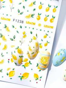 2 piezas Pegatinas de arte de uñas 3D de limón amarillo, patrón de fruta de verano, calcomanías autoadhesivas para uñas para decoración de uñas DIY - Multicolor - Ver 5