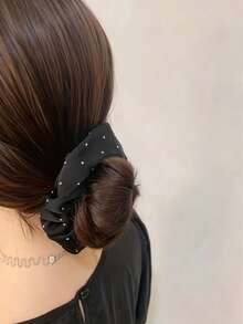 3 piezas de ligas para el cabello elásticas de satén de unicolor con estrellas dispersas de diamantes de imitación, diseño de trenza francesa minimalista coreana, crea un aspecto elegante - Multicolor - Ver 2