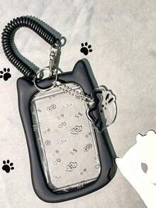 1 pieza Portatarjetas con diseño de gato lindo 2D con llavero, perfecto para tarjeta de autobús de estudiante, tarjeta de metro e identificación del campus - Protector de identificación duradero y elegante, esencial para estudiantes | Protector de silicona - Multicolor - Ver 5
