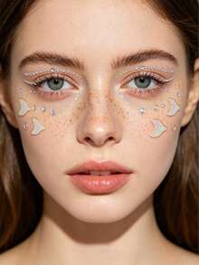 1pc Mermaid Theme Self-Adhesive Face Gem Stickers, Shell Fish Tail Crystal Rhinestone Temporary Tattoo Stickers, Suitable For Stage Performance Makeup Enhancement, Face Makeup Party DIY Decoration Accessories - Multicolor - View 4