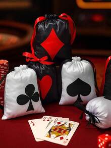4pcs/1pc Poker Theme Drawstring Gift Bags, Suitable For Holiday Parties, Celebrations And Commemorative Souvenirs, Applicable For Poker Theme Parties, Birthdays, Weddings, Graduation Parties And More - One Size Fits All - View 2