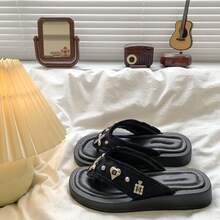 Women'S Comfortable Rhinestone Platform Slippers, Soft Sole White Platform Slippers, Shoes For The Beach And Daily Wear - Black - View 5