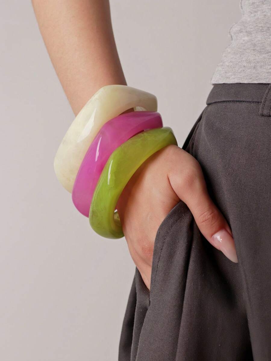 3pcs Fashion Minimalist Women's Square Bangle Set, Suitable For Daily Versatile Wear - Multicolor - View 1