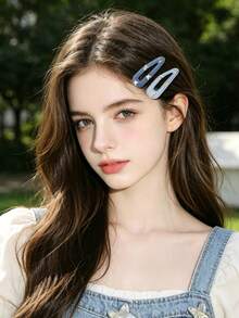 4pcs Vintage Denim Style Hair Clips, Campus Daily Street Style Casual Versatile Y2K Sweet Cool Kids Hair Accessories - Blue - View 2