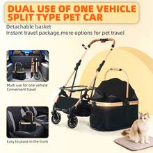 TONSSIDA Luxury Foldable Pet Stroller With Detachable Carrier, 3-In-1 Dog Stroller With Trolley Handle, Travel Pet Carriage For Small Dogs & Cats - Black - View 3