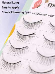 5 Pairs One-Piece Natural Long & Short False Eyelashes, 11mm Korean Idol Style Reversible Faux Lashes, Natural Gentle & Cute - Black - View 3