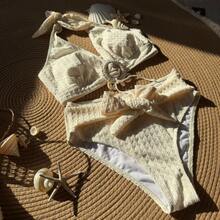 New Two-Piece High-Waisted Swimsuit With Shell Print In Pastel Shades, 2025 Collection. Cross-Border Foreign Trade - Pink - View 7