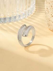 Gift Box Silver Open Ring, Zirconia Paved Crossed Arm Design, Minimalist Statement Ring For Women - Silver - View 2