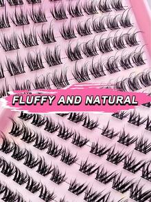 300pcs 2 Styles Mixed Self-Adhesive False Eyelash Clusters, Fluffy Type, 8-16mm Mixed Length, Fluffy Individual False Eyelashes, Self-Adhesive DIY False Eyelash Extensions, Cluster False Eyelashes, Natural Long D-Curl Eyelash Clusters, False Eyelashes - Black - View 4