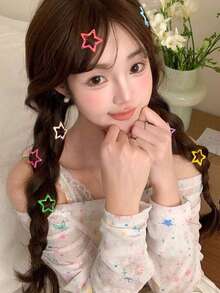 10/20pcs Colorful Hollow Star Hair Clips, Sweet Bangs Clips, Women's Loose Hair Clips, Versatile Daily Hair Accessories,Claw Clips - Multicolor - View 7