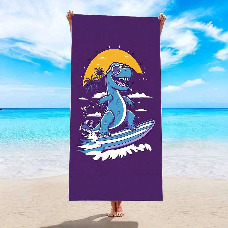 [1pc Shark Print Beach Towel], Rectangular Polyester Bath Towel, Knitted Lightweight Travel Sports Towel, Machine Washable, Soft Comfortable Absorbent Kitchen