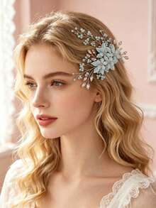 1pc New Korean Style Bridal Wedding Hair Accessory, White Shell Petal Handmade Crystal Hair Clip,Summer,Beach,Elegant,Party - 63263 - View 10