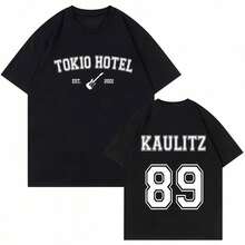 Unisex Summer Set: Tokyo Hotel Vintage Band T-Shirt, Casual Shorts, Fashion Tank Top. - 黑色 - 查看 1