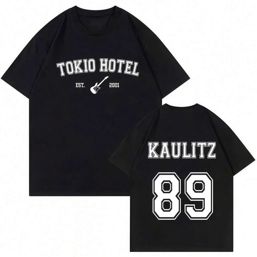 Unisex Summer Set: Tokyo Hotel Vintage Band T-Shirt, Casual Shorts, Fashion Tank Top. - 黑色 - 查看 1