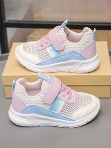 1 Pair Girls' Lightweight Comfortable Fashionable Non-Slip Casual Breathable Mesh Hook And Loop Flat Sports Shoes Suitable For All Seasons Daily Student Outings - powder white - View 7
