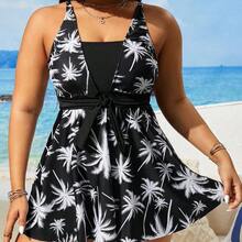 dahkjdgajy Swim Lushoire Set de 2 piezas Traje de baño tankini con estampado digital para mujer de talla grande, verano - Blanco y Negro - Ver 2