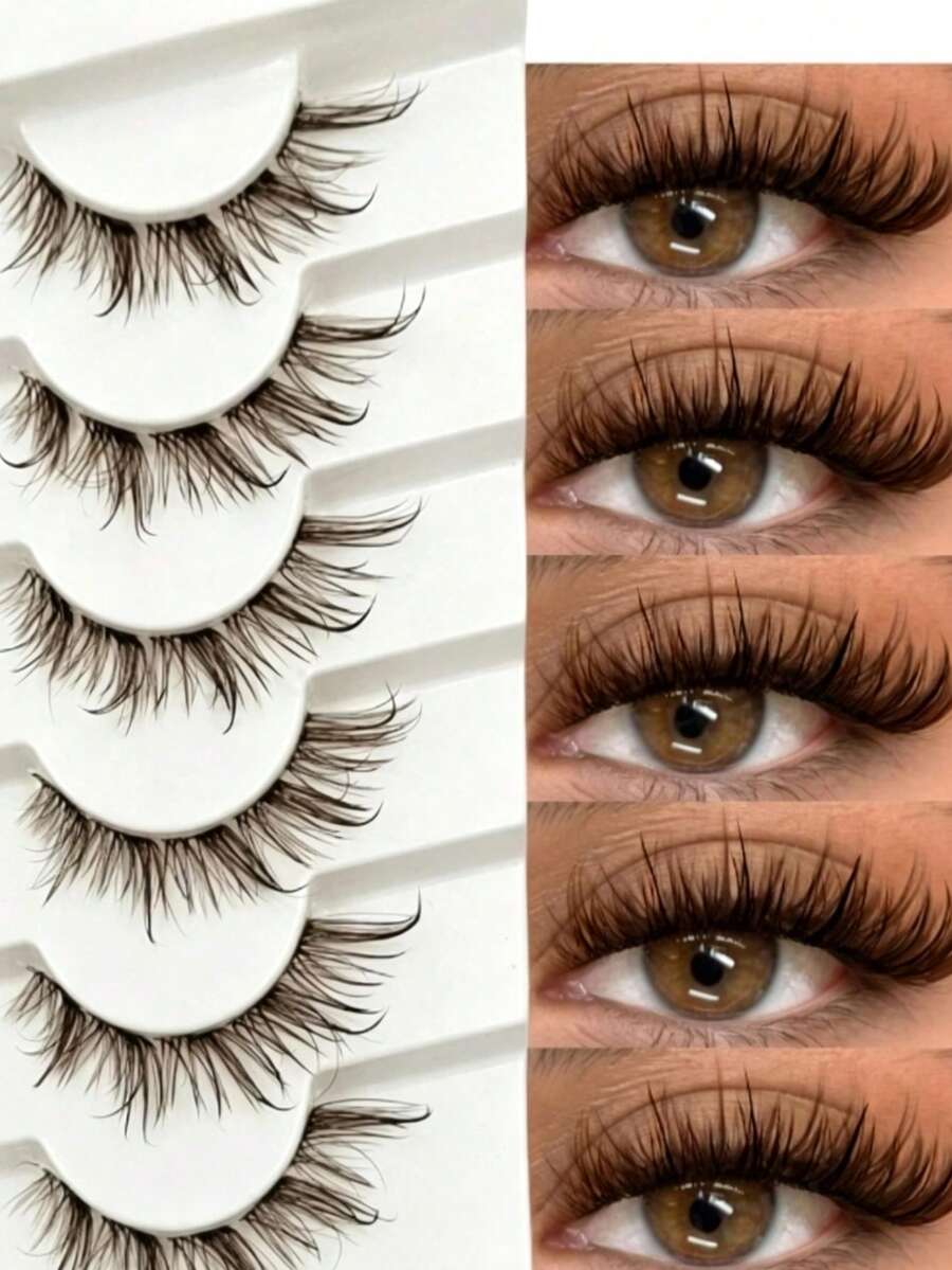 6 pares de pestañas postizas marrones con efecto mojado, banda transparente, esponjosas y reutilizables, extensibles, para maquillaje dramático rizado y ligero, herramientas de maquillaje - Marrón - Ver 1