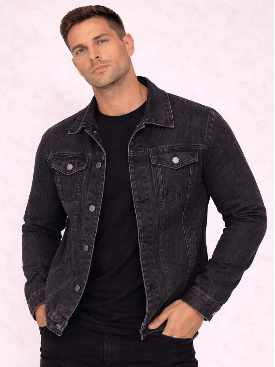 Men's Premium Casual Modern Twill Jacket - Negro de plomo - Ver 1
