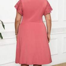 guangzhougaolangshangmao Reflora Vestido casual de manga corta de unicolor y talla grande, simple y de moda para uso diario - Rosa - Ver 3