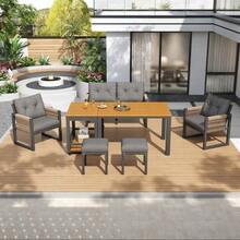 Modern Outdoor Sofa Set, Ideal For Relaxation And Gatherings, Iron Frame, Woven Armrests, Seat Cushions Included, Multifunctional Table - 灰色 - 查看 4