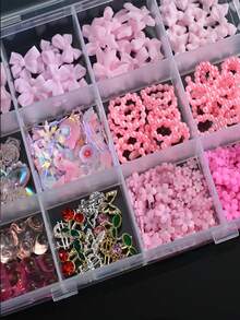 1 Caja con 12 Compartimentos Juego de Encantos 3D para Arte de Uñas Rosa, Lindo Lazo de Resina, Corazón, Flor, Oso & Mariposa Decoraciones de Uñas con Pinzas y Herramienta de Lápiz - Multicolor - Ver 5