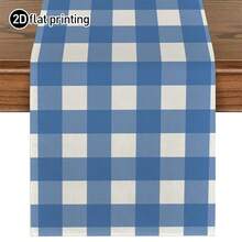 1pc Classic Buffalo Plaid Table Runner, Microwave Dust Cover, Protective Cover, Rectangular Tablecloth, Washable, Suitable For Home Dinner, Coffee Table, Kitchen And Dining Room Decor, Table Decoration Party And Scene Decor, Home Decor, Outdoor Patio Table Runner Decor, Entryway Decor, Fireplace Cloth - Seaside Relaxed Blue - View 12