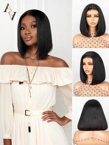 ARABELLA Peluca Bob Wear Go 6x5 con Encaje Frontal 100% Cabello Humano Color Natural Cabello Liso Sedoso Densidad 180% 10-14 Pulgadas Línea del Cabello Pre-Depilada Nudos Pre-Blanqueados Amigable para Principiantes Adecuado para Uso Diario de Mujeres - SNatural - Ver 4