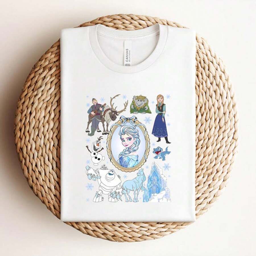 Disney T-Shirt Disney Princess Frozen Shirt, Elsa Anna Olaf Kristoff Sven Hans Graphic Tee, Disney Frozen Shirt, Cartoon Character Fan Gift - trắng - Xem 1