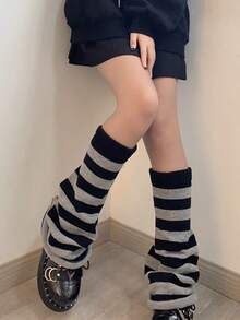 1双/链条 JK 皮革扣针织腿套，女款，黑色，Abby Legs，Y2K 亚文化喇叭形个性化中筒腿套，棉质，优雅，舒适，柔软，休闲，春夏，优雅，日式风格，柔软舒适的日式优雅风格（两种款式的腿套相同） - 彩色 - 查看 18