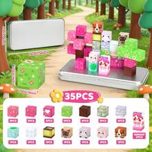 Juego de 35 piezas de bloques magnéticos cúbicos con caja de hierro portátil, bloques magnéticos DIY de ensamblaje libre para niños de 3+ años, juguetes educativos de educación temprana para niños y niñas, entrenamiento de concentración para bebés, modelo de ensamblaje hecho a mano, opción de regalo de cumpleaños y vacaciones, bloques magnéticos de viaje - Multicolor - Ver 8