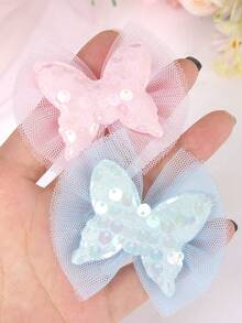 6pcs Random Candy Color Double Layer Mesh Bow Hair Clips Dopamine Sequin Butterfly Hair Pins Side Clips Bangs Clips Cute Girls Princess Hair Accessories Daily Matching Party Headwear - Multicolor - View 9