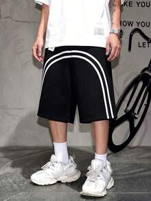青少年男孩夏季新款針織短褲，戶外運動透氣極簡休閒短褲 - 黑色 - 查看 3