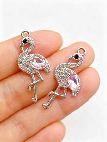 10/20/100pcs Rhinestone Flamingo Pendant Bracelet Earring Keychain Charm Alloy Oil Drip Electroplated Jewelry Accessories - Flamingos - View 2