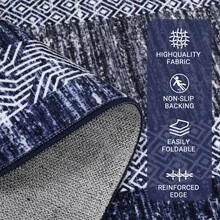 Techigher Modern Bordered Runner Rug, Washable Non-Slip Geometric Hallway Carpet, Distressed Low Pile Indoor Floor Mat For Kitchen, Entrance & Bedroom - Blue - View 11