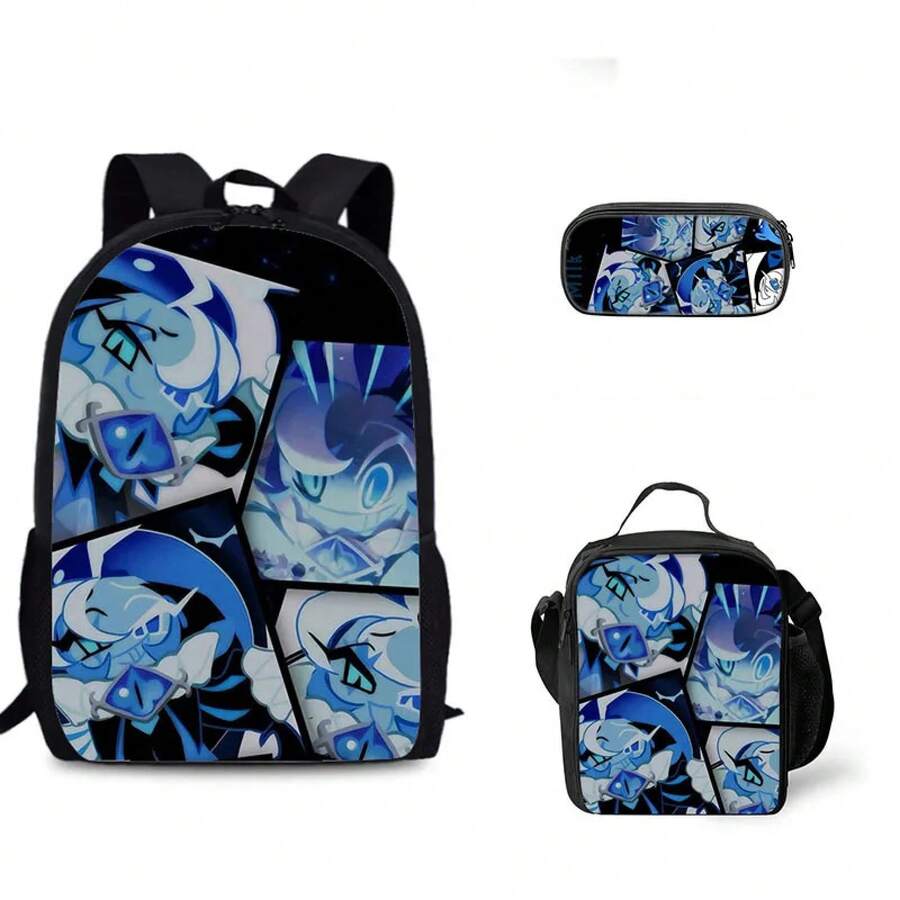 Juego de tres piezas de mochila escolar con diseño de galletas Shadow Milk Cookie, mochila infantil, bolsa para comida y estuche para lápices. LQCK - 1 - View 1