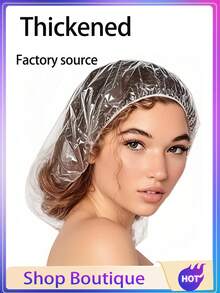 100/50pcs Portable Travel Thickened Elastic Transparent Disposable Waterproof Shower Cap, Suitable For Home Bathing Hair Care And Outdoor Cooking - Thickened version - View 6