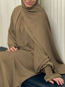 1pc All-In-One Hijab Abaya With Floral Sleeves, Loose Soft Nida Fabric For Women Daily Outdoor & Prayer Wear, Fit For Spring Summer Autumn - Multicolor - View 15