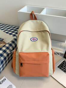 1 pieza Mochila de moda con cierre de cremallera de nailon de bloques de color para niños y niñas, bolsa escolar para estudiantes, adecuada para todas las estaciones y uso diario - A - Ver 12