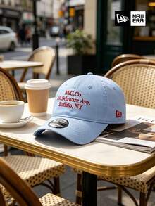New Era 淺藍色文字標誌棒球帽，休閒中性風格，UPF50+，適合校園與夏季街頭穿搭 - 藍色 - 查看 4
