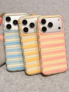 Y2k Stylish Cute Stripe Phone Case Compatible With IPhone 17 Pro Max 17 Pro 17 17 Air 16 Pro Max 16 Pro 16 16 Plus 15 Pro Max 15 Pro 14 Pro Max 14 Pro 14 13 Pro Max 13 Pro 13 12 Pro Max 12 Pro 12 11 Kawaii Simple Shockproof Phone Case - Yellow - View 3
