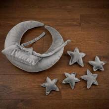 Conjunto de 8 piezas de atuendo y accesorios de fotografía para recién nacidos, para aniversario de luna llena, conmemoración de 100 días, sesión de fotos de bebé (almohada de estrella + diadema con lazo + almohada), accesorios de tela para fotos de recién nacido/luna llena/100 días/decoración de fiesta de bebé - Multicolor - Ver 15