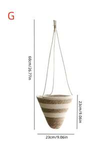 1pc Woven Hanging Planter Basket, Handmade Wicker Flower Pot For Greenery - Beige - View 18