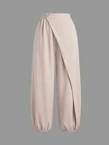 Women's Wide Leg Suit Pants, High Waist Gothic Japanese Style Loose Asymmetrical Long Pants, Casual Street Style, Solid Color Woven Fabric Button Academy Office Daily Airport Outfit Spring Summer - Light Apricot Color - View 7